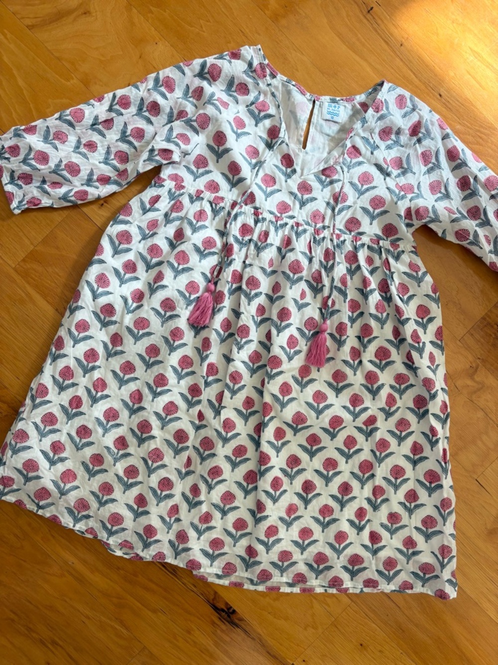 Girls Pink Floral Tassel Casual Dress/coverup